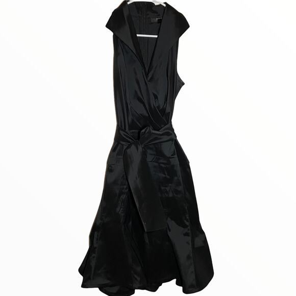 Vintage Tadashi Shoji Collection Little Black Dress 90 Knee Length Wrap Collar 6 - Picture 2 of 5